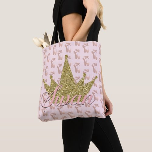 Swan Princess Gold Glitter Crown Glam Tote Bag