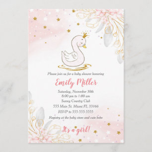 Swan princess gold pink baby shower invitation