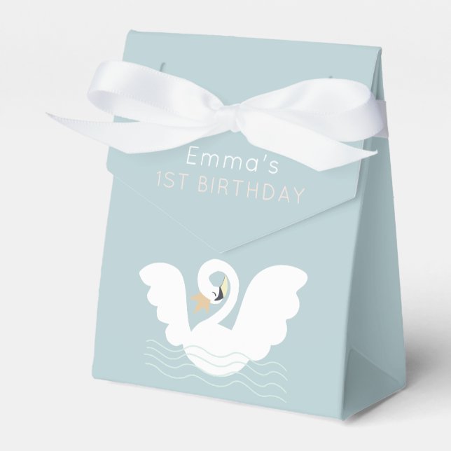 Swan Princess Modern Blue Girl Birthday Favor Boxes (Front Side)