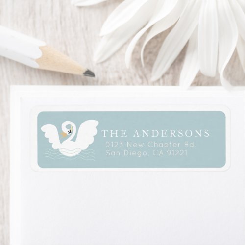 Swan Princess Modern Blue Return Address Label