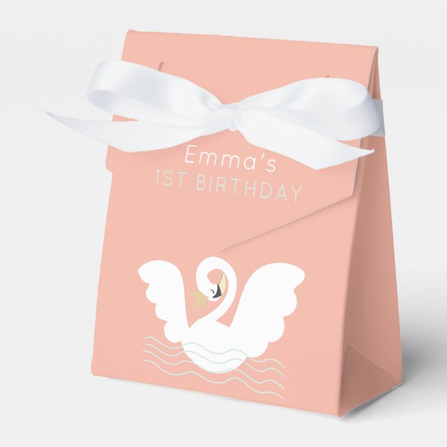 Swan Princess Modern Pink Girl Birthday Favor Boxes (Front Side)