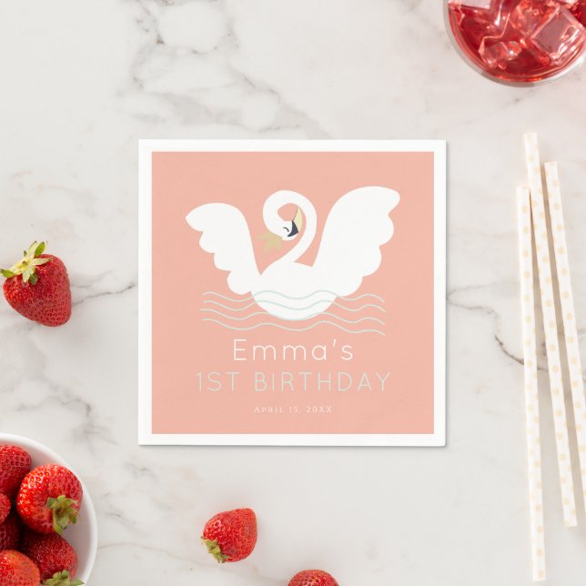Swan Princess Modern Pink Girl Birthday Napkins (Insitu)