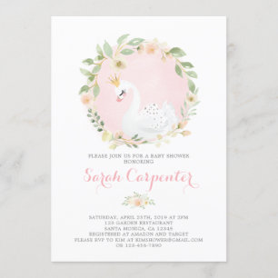 Swan princess pink and gold baby shower girl invitation