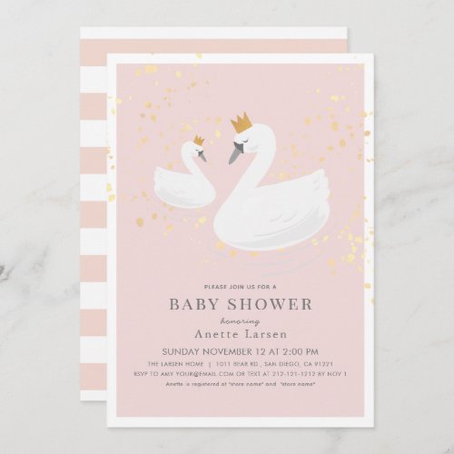 Swan Princess Pink Baby Shower Invitation