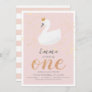 Swan Princess Pink Girl 1st Birthday Invitation