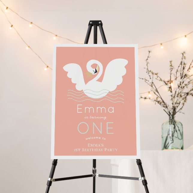 Swan Princess Pink Girl Birthday Welcome Foam Board (In Situ (Stand))