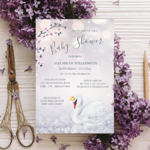 Swan Princess Pink Glitter Girl Baby Shower Invitation