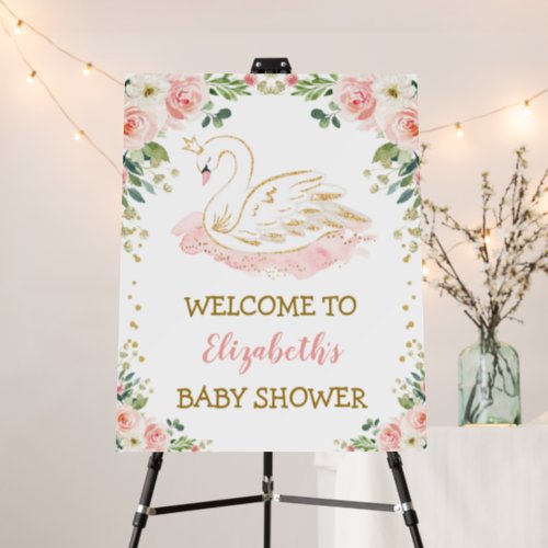 Swan Princess Pink Gold Floral Baby Shower Welcome Foam Board