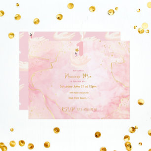 Swan Princess Pink & Gold Watercolor 1st Birthday