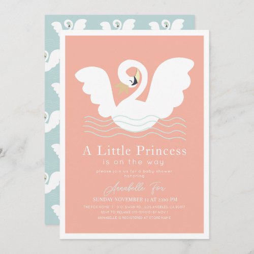 Swan Princess Pink Modern Girl Baby Shower Invitation