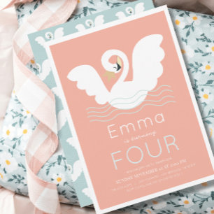 Swan Princess Pink Modern Girl Birthday Invitation
