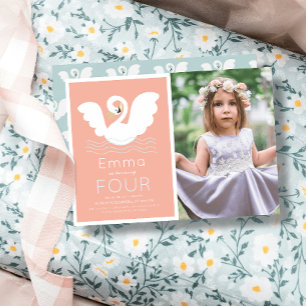 Swan Princess Pink Modern Girl Birthday Photo Invitation