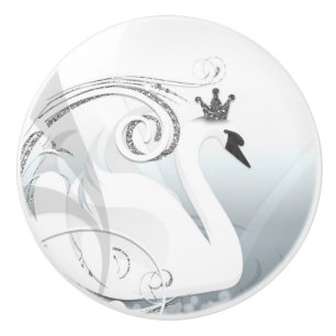 Swan Princess Silver & White Elegant Chic Ceramic Knob