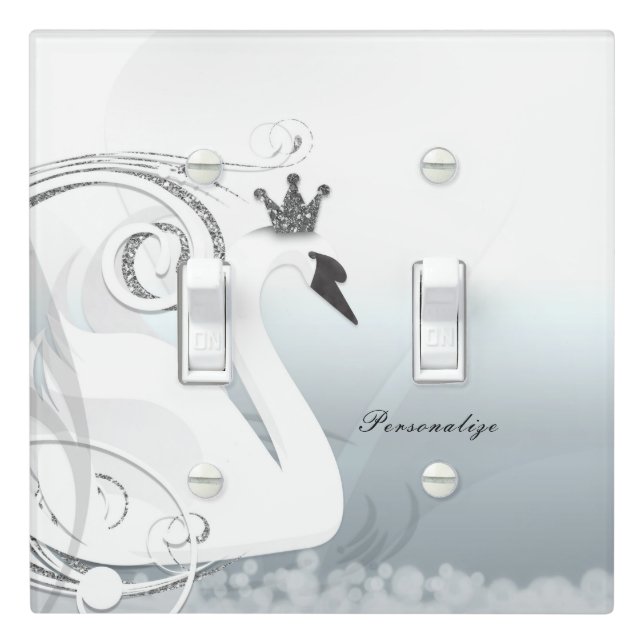 Swan Princess Silver & White Elegant Chic Custom Light Switch Cover (In Situ)