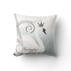 Swan Princess Silver & White Elegant Custom Chic Throw Pillow