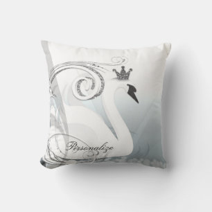 Swan Princess Silver & White Elegant Custom Chic Throw Pillow