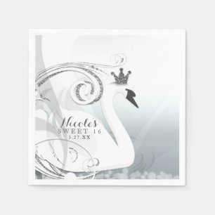 Swan Princess Silver & White Elegant Custom Party Napkins