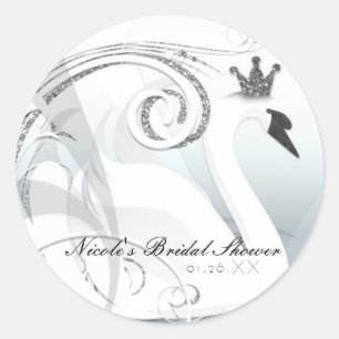 Swan Princess Silver & White Elegant Party Favor Classic Round Sticker