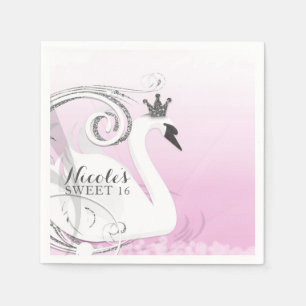 Swan Princess Silver White Pink Baby Shower Favor Napkins
