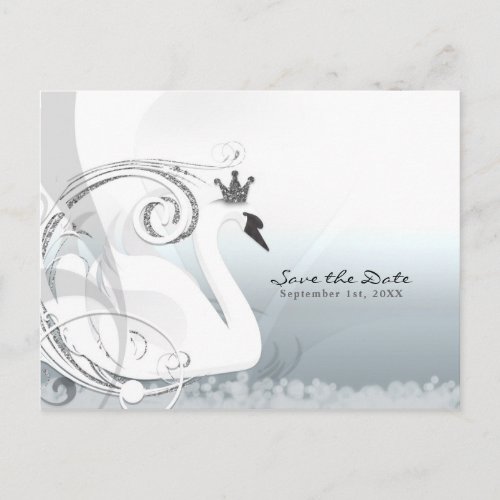 Swan Princess Silver  White Save the Date Announcement Postcard