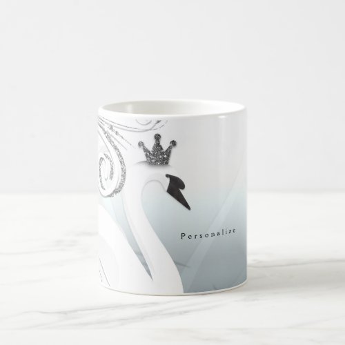 Swan Princess Silver  White Swirl Chic Fairy Tale Coffee Mug