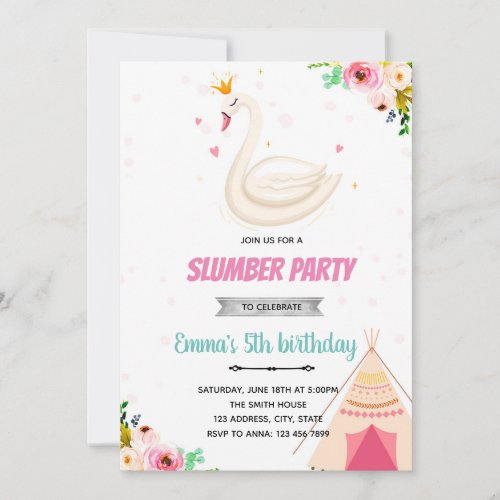 Swan princess slumber party invitation