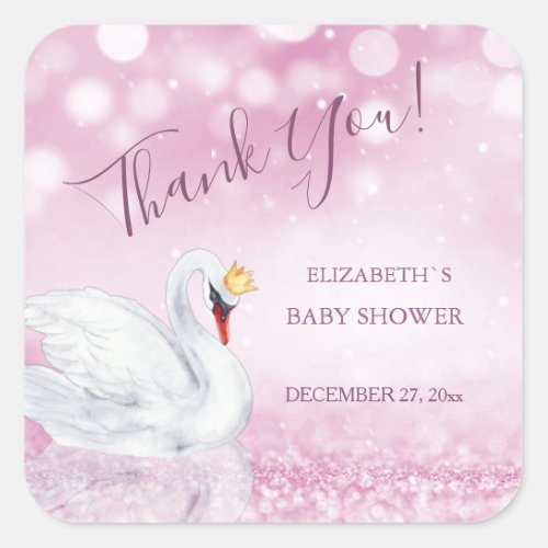 Swan Princess  Thank You  Baby Shower  Square Sticker