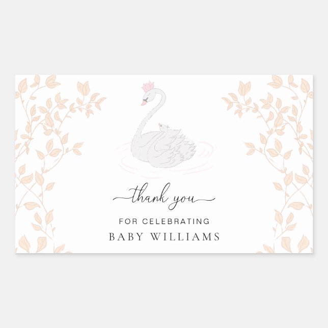 Swan Princess Thank You Favor Rectangular Sticker (Front)