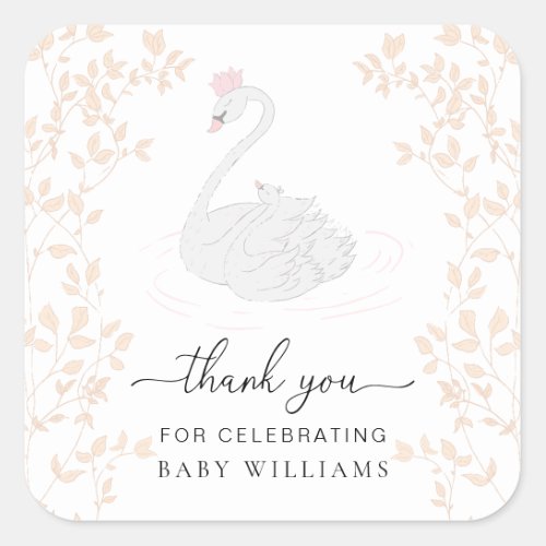 Swan Princess Thank You Favor Square Sticker