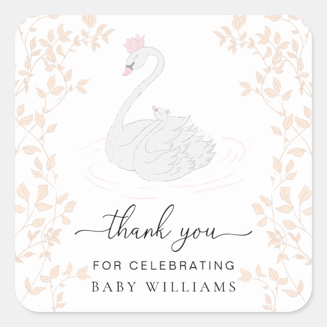 Swan Princess Thank You Favor Square Sticker (Front)