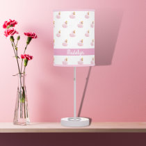 Swan princess white pink monogram name nursery table lamp
