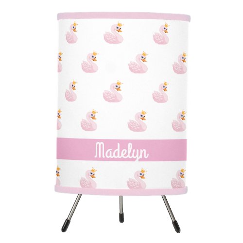 Swan princess white pink monogram name nursery tripod lamp