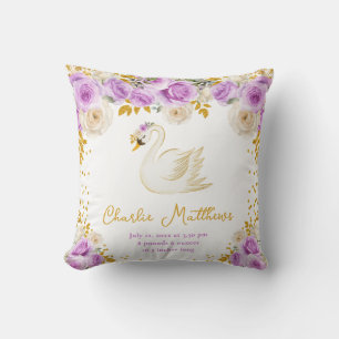 Swan Purple and Gold Roses Birth Statistics Throw Pillow