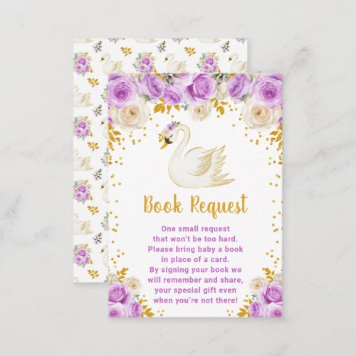 Swan Purple and Gold Roses Book Request Enclosure Card