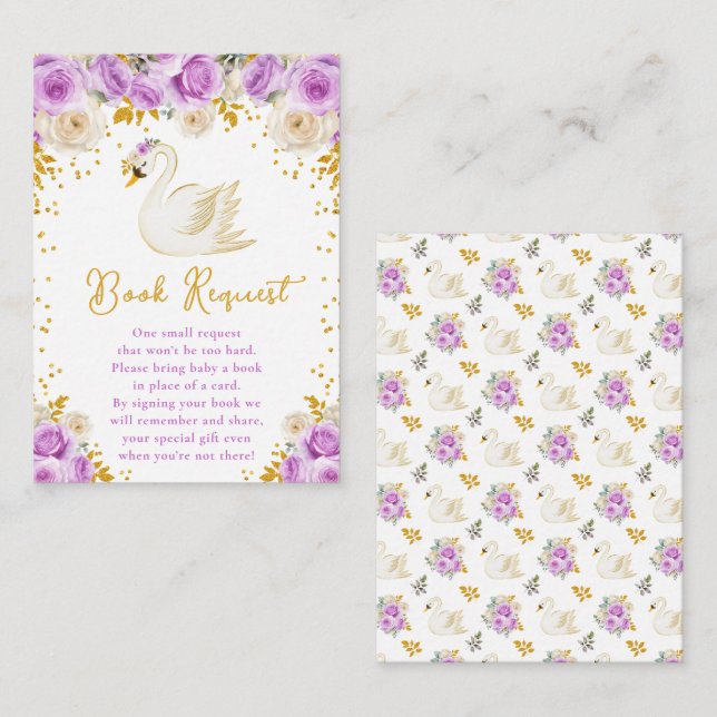 Swan Purple and Gold Roses Book Request Enclosure Card (Front/Back)