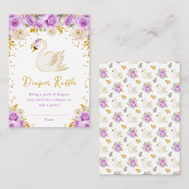 Swan Purple and Gold Roses Diaper Raffle Enclosure Card (Front/Back)