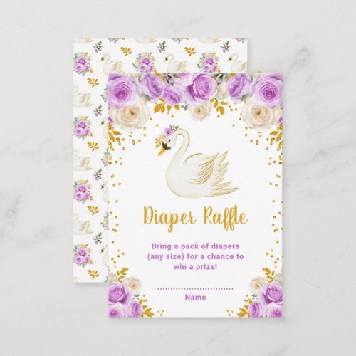 Swan Purple and Gold Roses Diaper Raffle Enclosure Card
