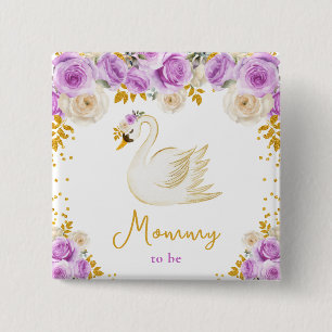 Swan Purple and Gold Roses Mommy To Be Button