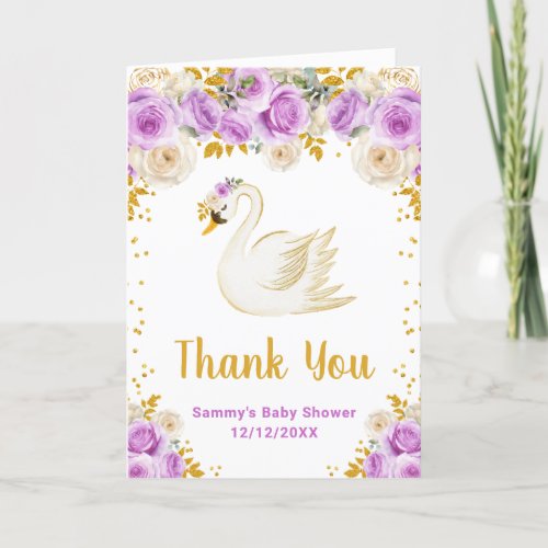 Swan Purple Gold Roses Baby Shower Thank You
