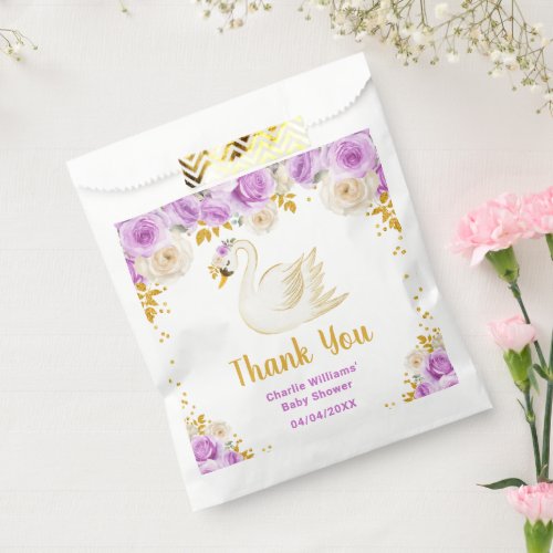 Swan Purple Gold Roses Baby Shower Thank You Favor Bag