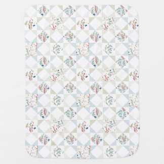 Swan Quilt Blocks Floral BabyBlue Sage Green Patch Baby Blanket