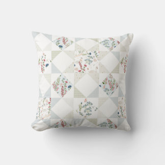 Swan Quilt Blocks Floral BabyBlue Sage Green Patch Throw Pillow