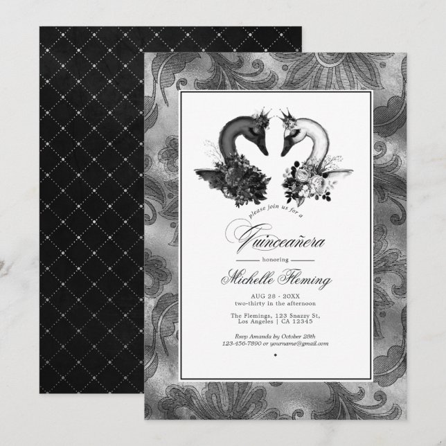 Swan Quinceañera Invitation (Front/Back)
