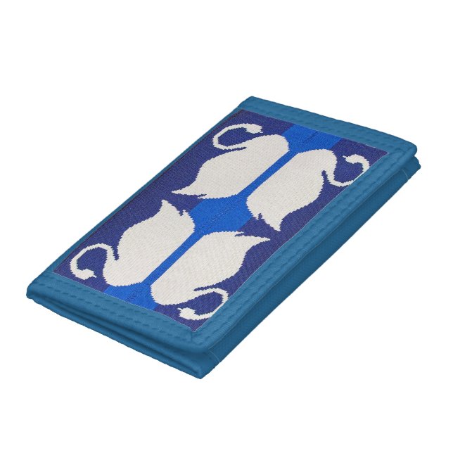 Swan Reflection in Blue Lake Artisan Crochet Print Trifold Wallet (Bottom)