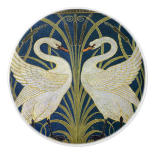 Swan, Rush and Iris by Walter Crane Ceramic Knob