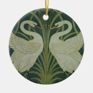 'Swan, Rush and Iris' wallpaper design Ceramic Ornament
