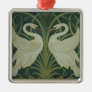 'Swan, Rush and Iris' wallpaper design Metal Ornament
