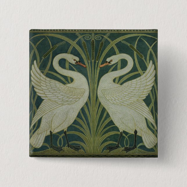 'Swan, Rush and Iris' wallpaper design Pinback Button (Front)