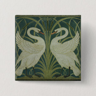 'Swan, Rush and Iris' wallpaper design Pinback Button
