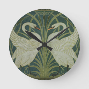'Swan, Rush and Iris' wallpaper design Round Clock